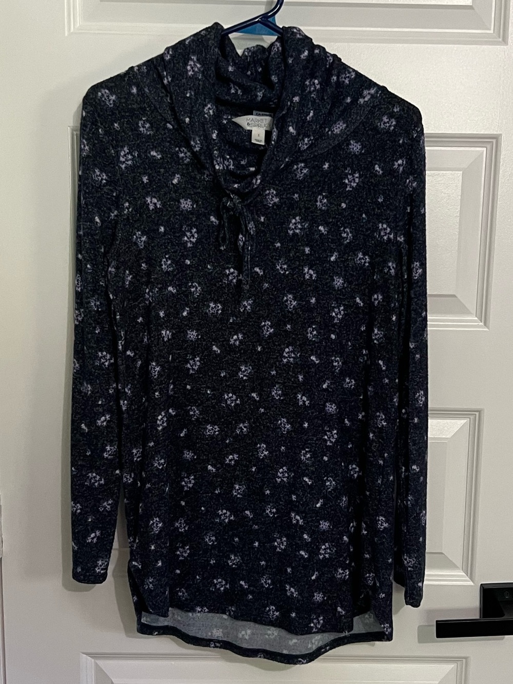 Market & Spruce Navy Floral Drawstring Cowlneck
